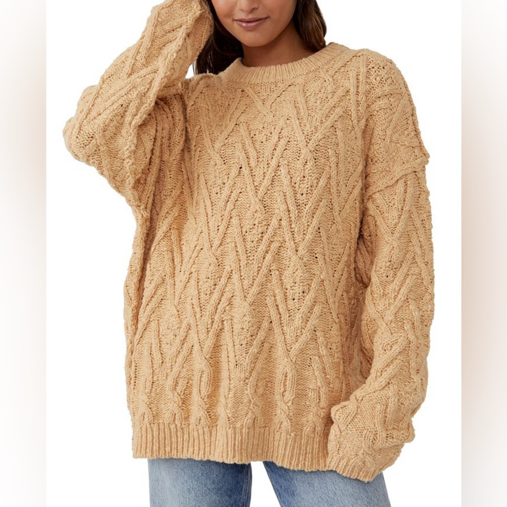 Free People Tan Cable Knit Sweater